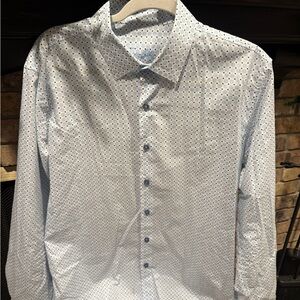 Tasso Elba White and Blue Geometric Shirt